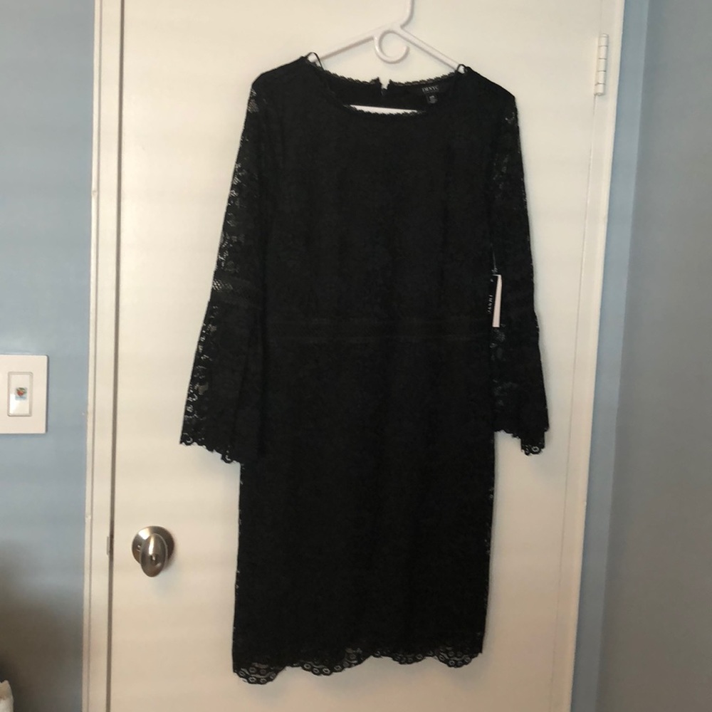 Black lace dress with bell sleeves